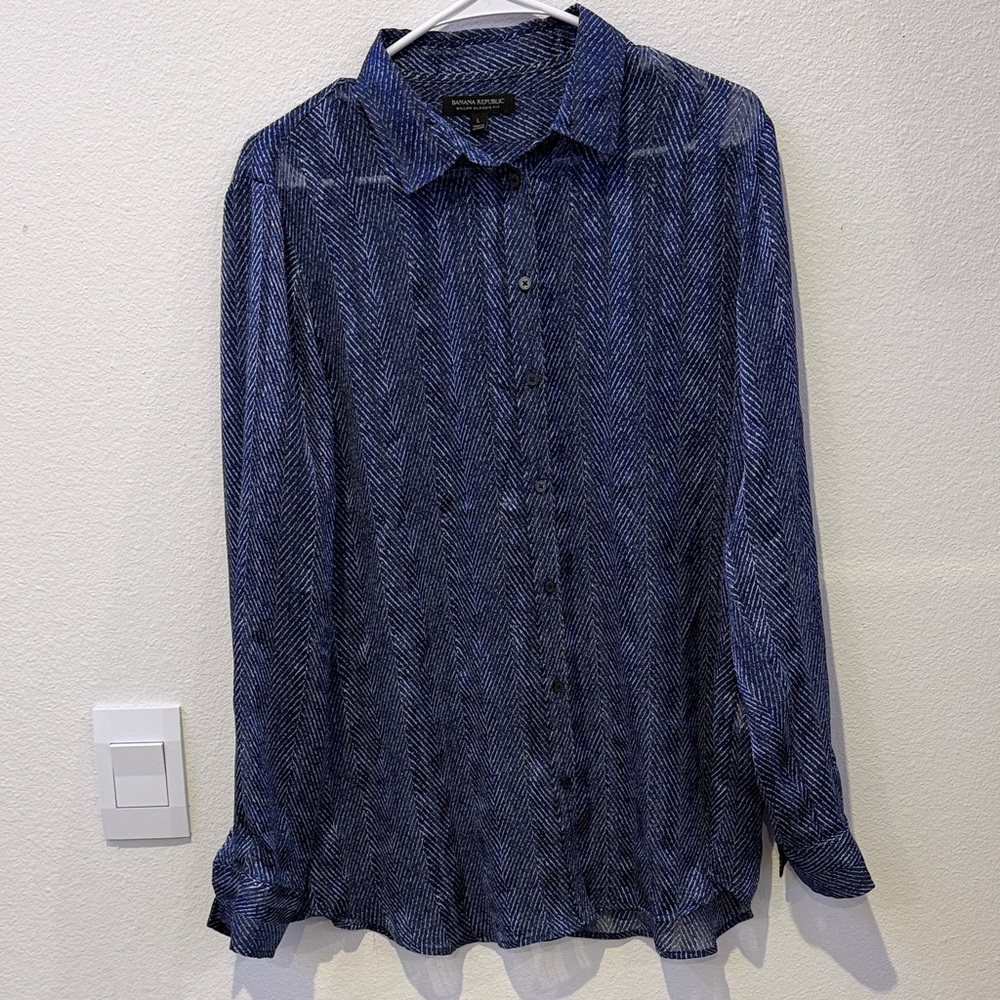 Banana Republic Navy Herringbone Blouse